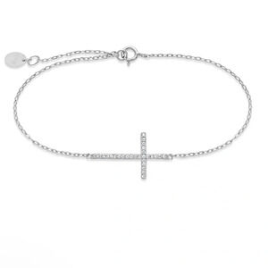 STERLING Silver Sideways CZ Cross Bracelet, NWT